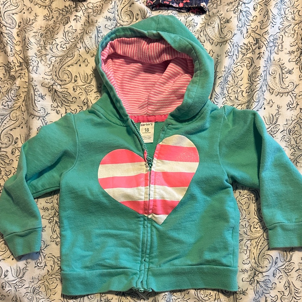 Carter's Teal Hoodie with Pink Striped Heart